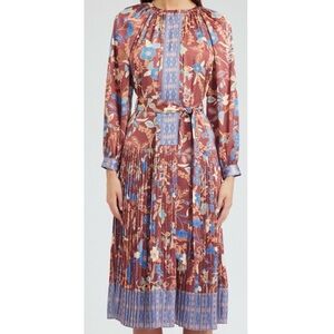 Current Air Blue and Brown Floral Long Sleeve Dress